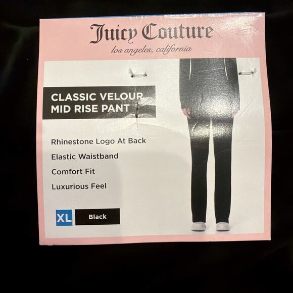 NWT Juicy Couture Black Velour Track Pants XL Rhinestone Juicy Logo - Picture 3 of 10
